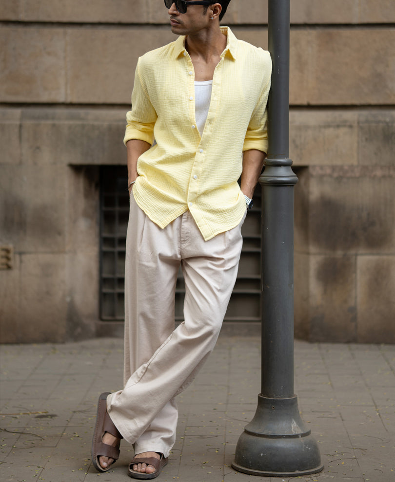 Yellow Crinkled Shirt 100% Cotton