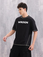 Contrast Detail Oversize T-Shirt I Black
