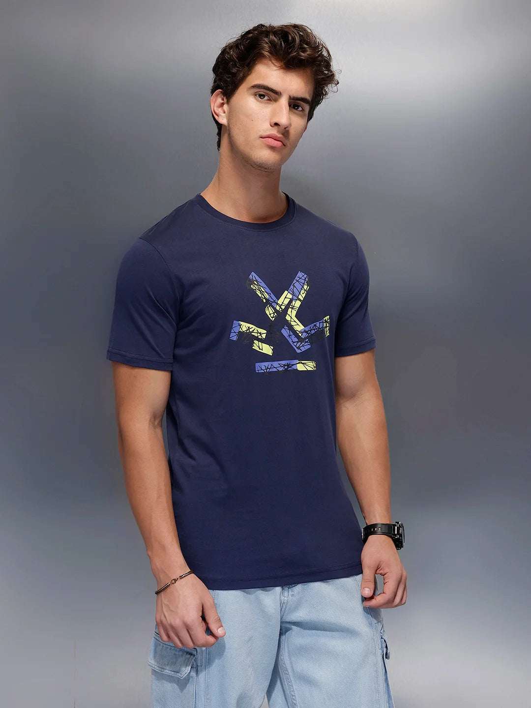 Classic Placement Printed T-Shirt   |  Navy Blue