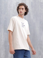 Mythical Faces Oversized Cotton Back Print T-Shirt | Beige