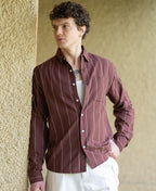 Brown Linen Blend Stripe Shirt