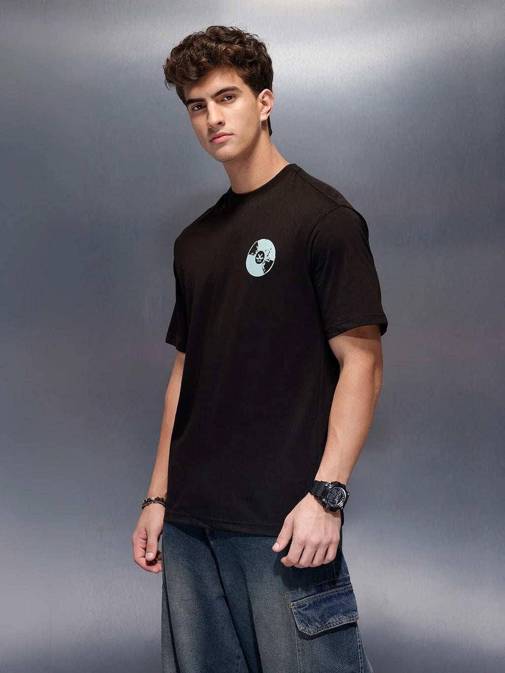 Casual Back Printed Oversized T-Shirt  | Black