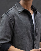 Charcoal Black Washed Denim Overshirt