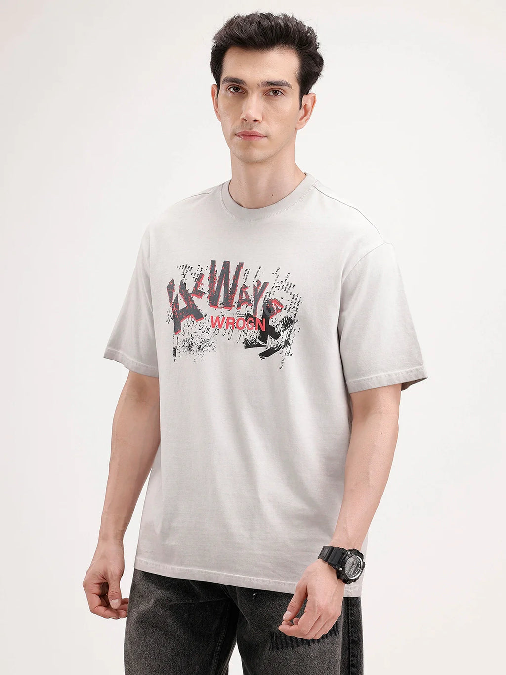 Oversized Front Printed T-Shirt | Grey