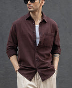 Dark Brown Washed Structure Shirt 100% Cotton