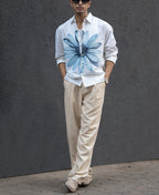 White Printed Boxy Lightweight Shirt 100% Cotton