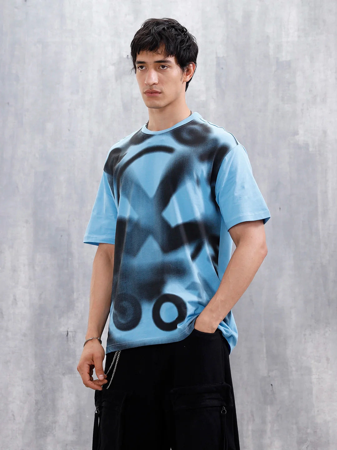 Wrogn Men’s Oversized Graphic Printed T-Shirt | Blue