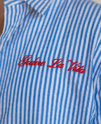 Blue Seersucker Embroidery Stripe Shirt 100% Cotton