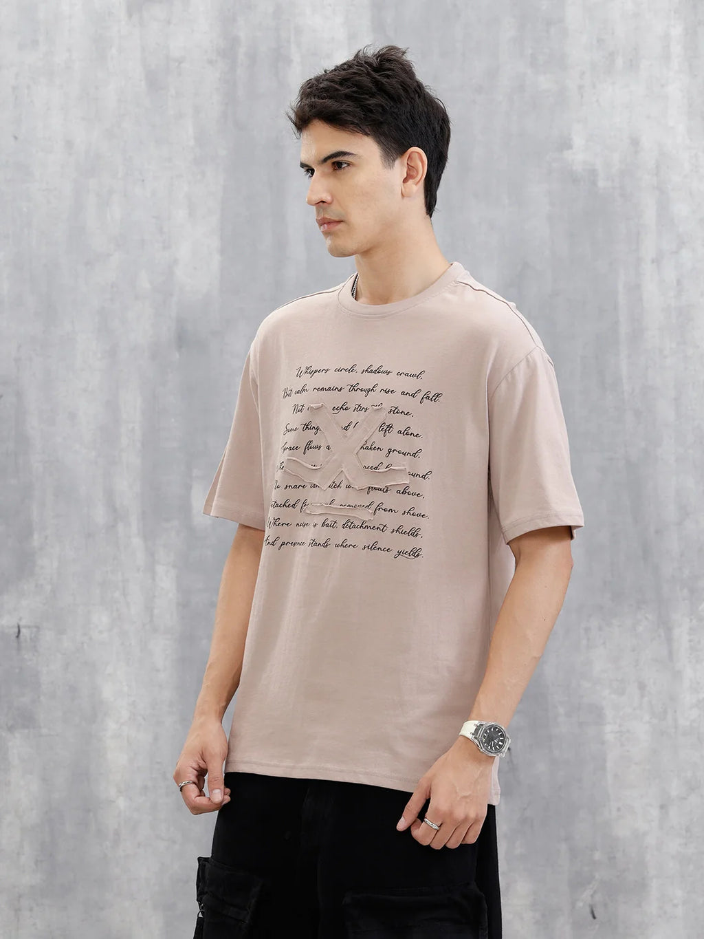Printed Logo Oversized T-Shirt | Beige