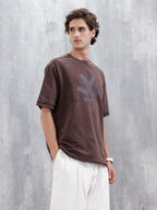 Wrogn Logo Raw-Edged Washed Tee | Brown