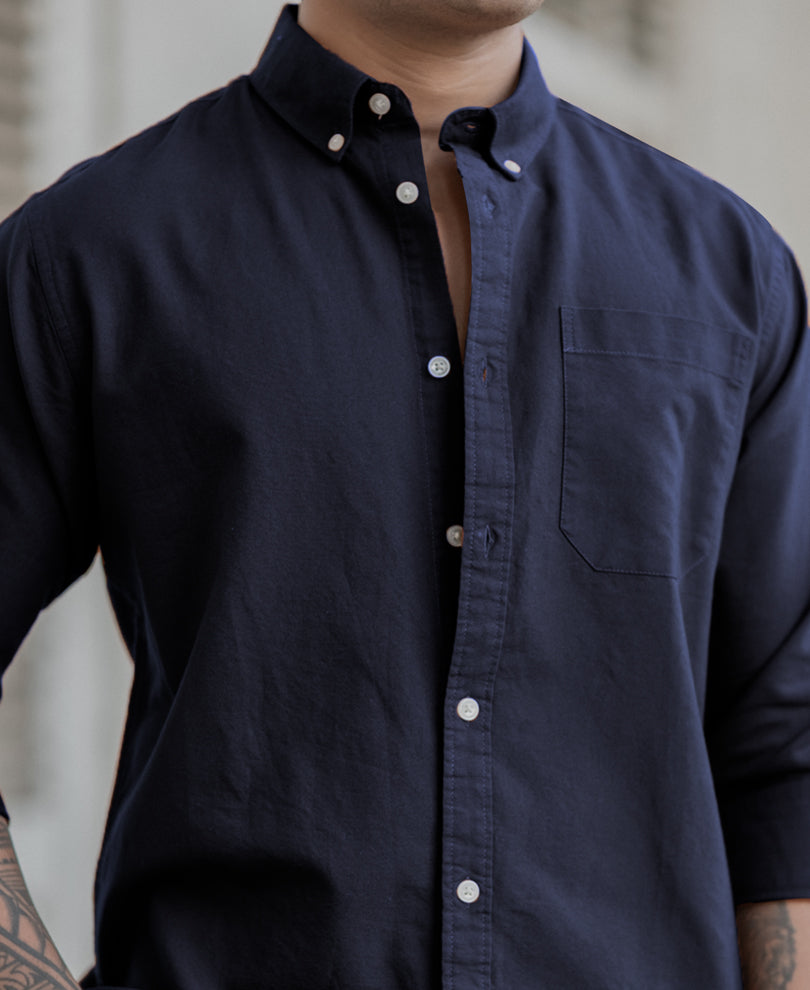 Navy Oxford Shirt 100% Cotton