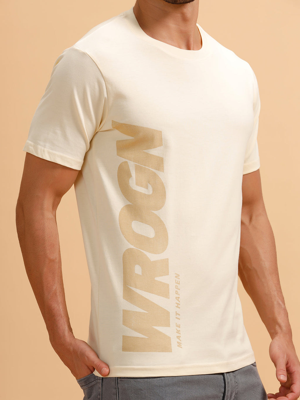 Printed Slim Fit T-Shirt | Beige