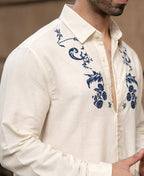 Natural Embroidered Linen Blend Shirt