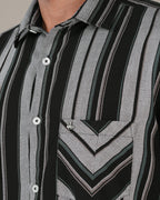 Black and Grey Striped 100% Cotton Slub Weave Shirt