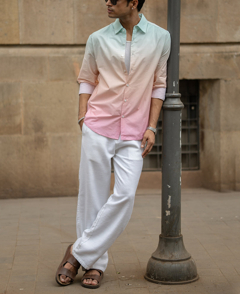 Green & Pink Ombre Shirt 100% Cotton