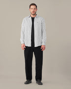White and Black Striped Viscose-Nylon Blend Button-Up Shirt