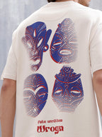 Mythical Faces Oversized Cotton Back Print T-Shirt | Beige