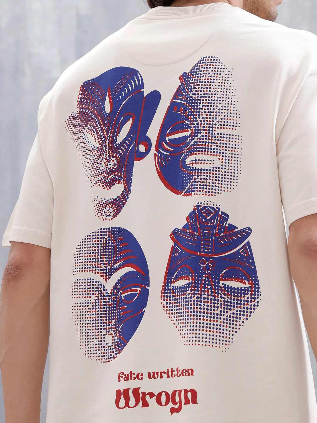 Mythical Faces Oversized Cotton Back Print T-Shirt | Beige
