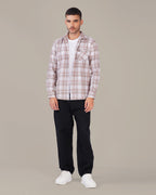 Muted Gray and Pink Plaid 100% Cotton Slub Shirt