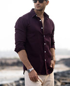 Wine Structured Striped Shirt 100% Cotton