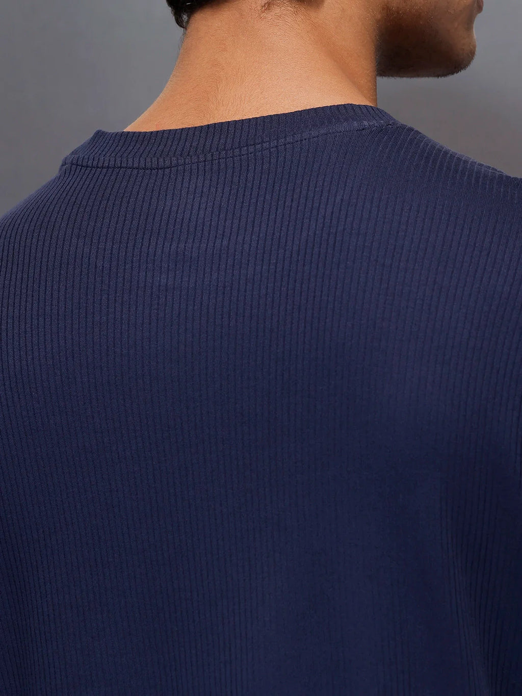 Solid Textured T-Shirt   |  Navy Blue