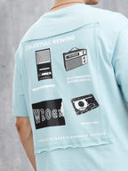 Back Printed Patchwork T-Shirt | Light Blue