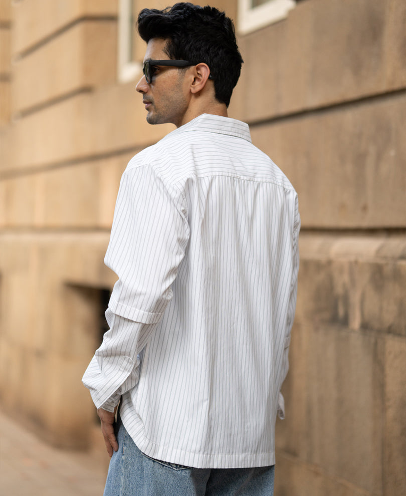 White Striped Doctor Sleeves Shirt