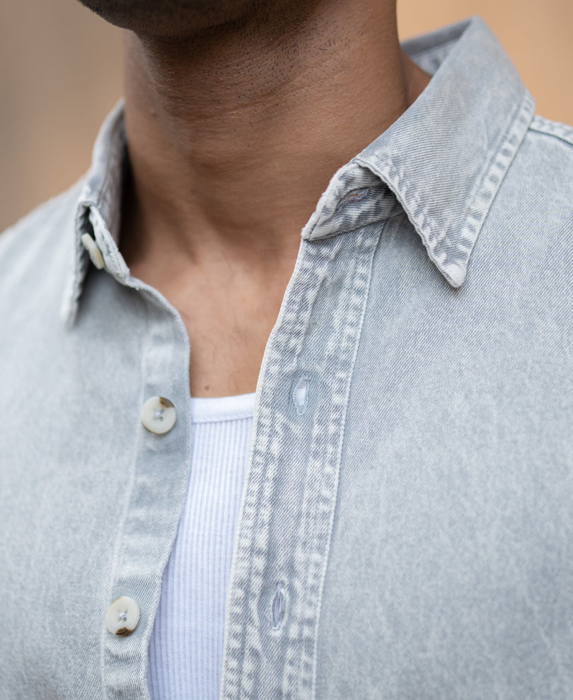 Grey Washed Denim Shirt