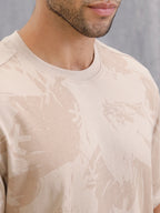 Tonal Aop Printed Oversized Fit T-shirt  | Khaki