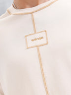 Raw Edge & Stitch Detail Oversized Fit T-Shirt | Beige