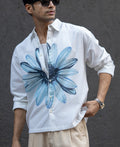 White Printed Boxy Lightweight Shirt 100% Cotton