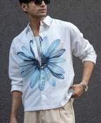 White Printed Boxy Lightweight Shirt 100% Cotton