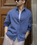 Blue Overdyed Twill Shirt 100% Cotton