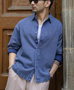 Blue Overdyed Twill Shirt 100% Cotton