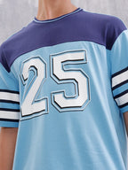 Men’s Colorblock Varsity Graphic Oversized Fit T-Shirt | Blue