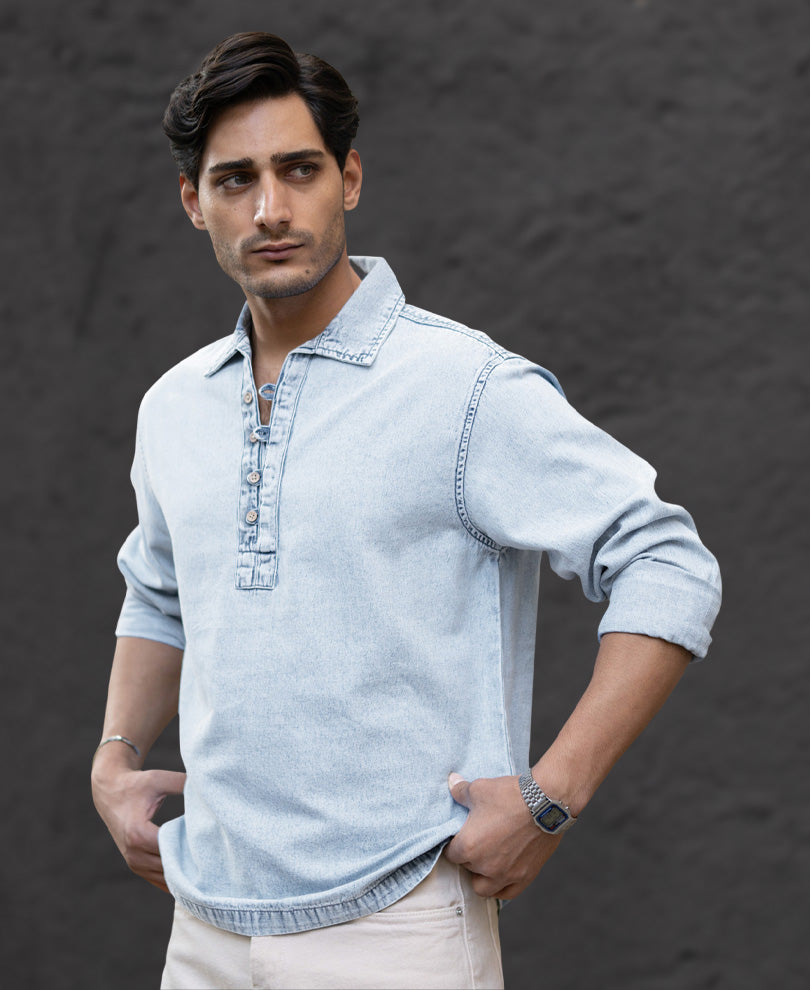 Light Blue Denim Kurta Shirt