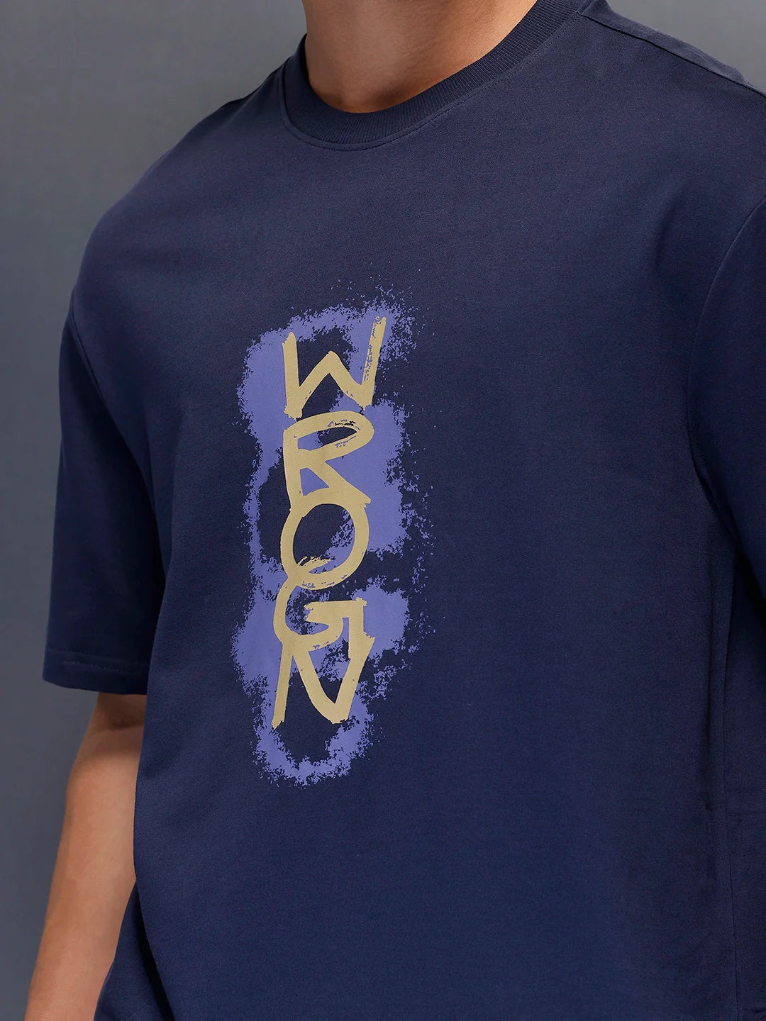 Placement Printed Regular Fit T-Shirt   |  Navy Blue