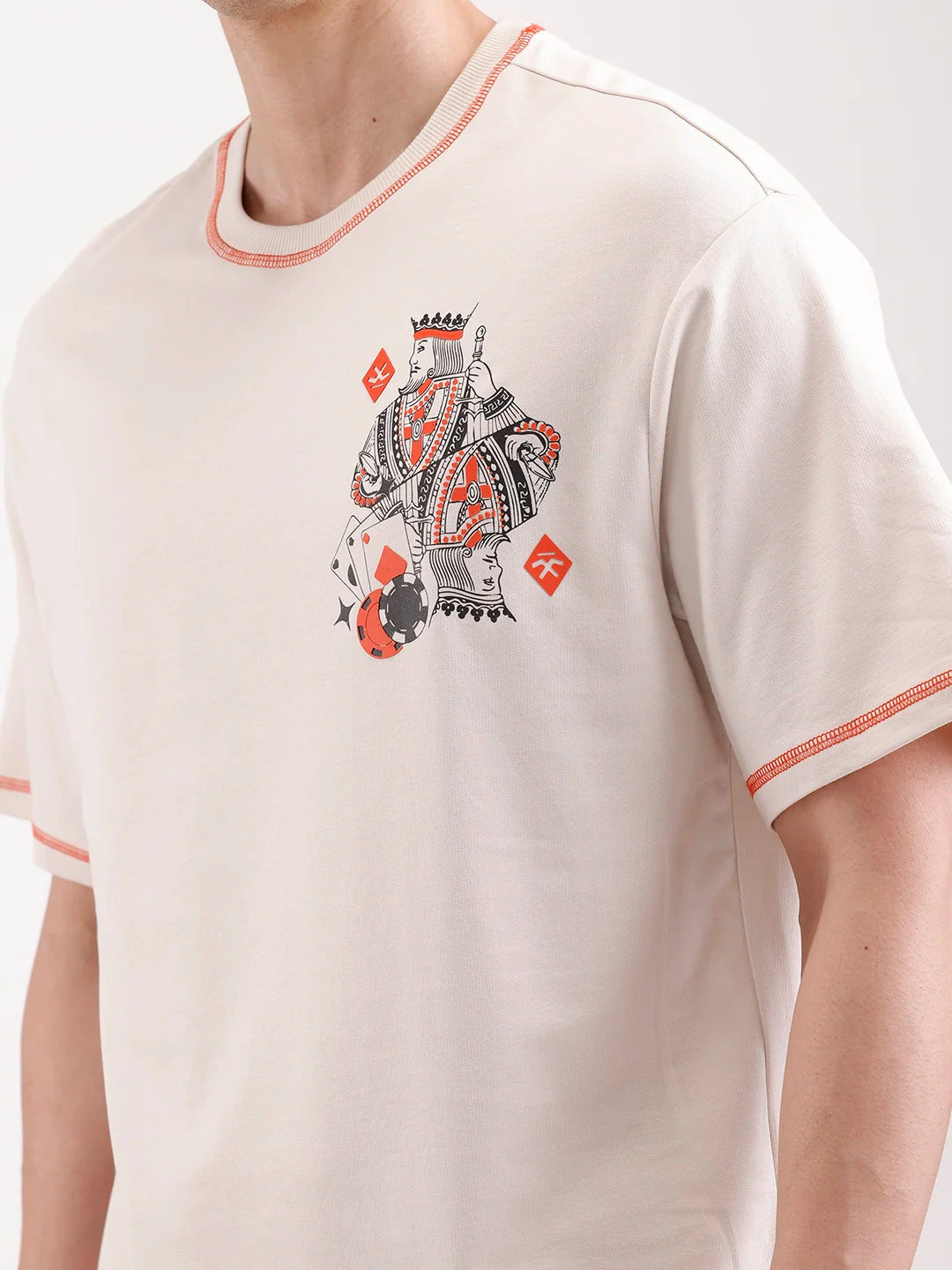 Placement Printed Oversized T-Shirt   |  Beige