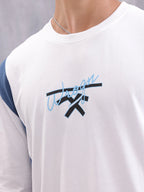 Retro Colourblock Oversized Fit T-shirt With Print | White