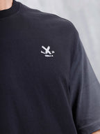 Washed Oversized Crew Neck T-shirt With Print | Black