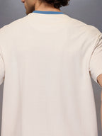 Men’s solid beige casual T-shirt with contrast crew neck | Beige
