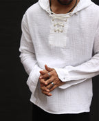 White Hoodie Oversize Drop Shoulder Shirt 100% Cotton
