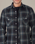 Dark Green Plaid 100% Cotton Slub Button-Up Shirt