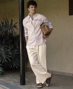 Beige Seersucker Printed Stripe Shirt