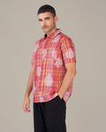 Peach Plaid Polyester Short Sleeve Shirt