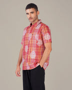 Peach Plaid Polyester Short Sleeve Shirt