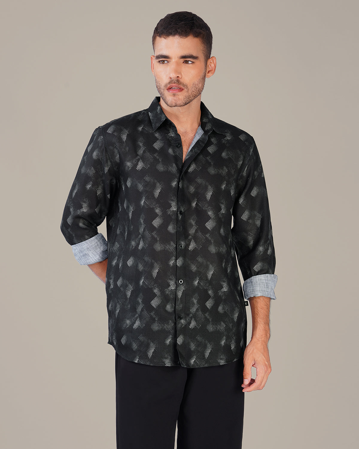Charcoal Abstract Digital Print 100% Polyester Shirt