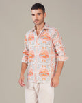 Natural Slub Print Cotton-Blend Button-Up Shirt