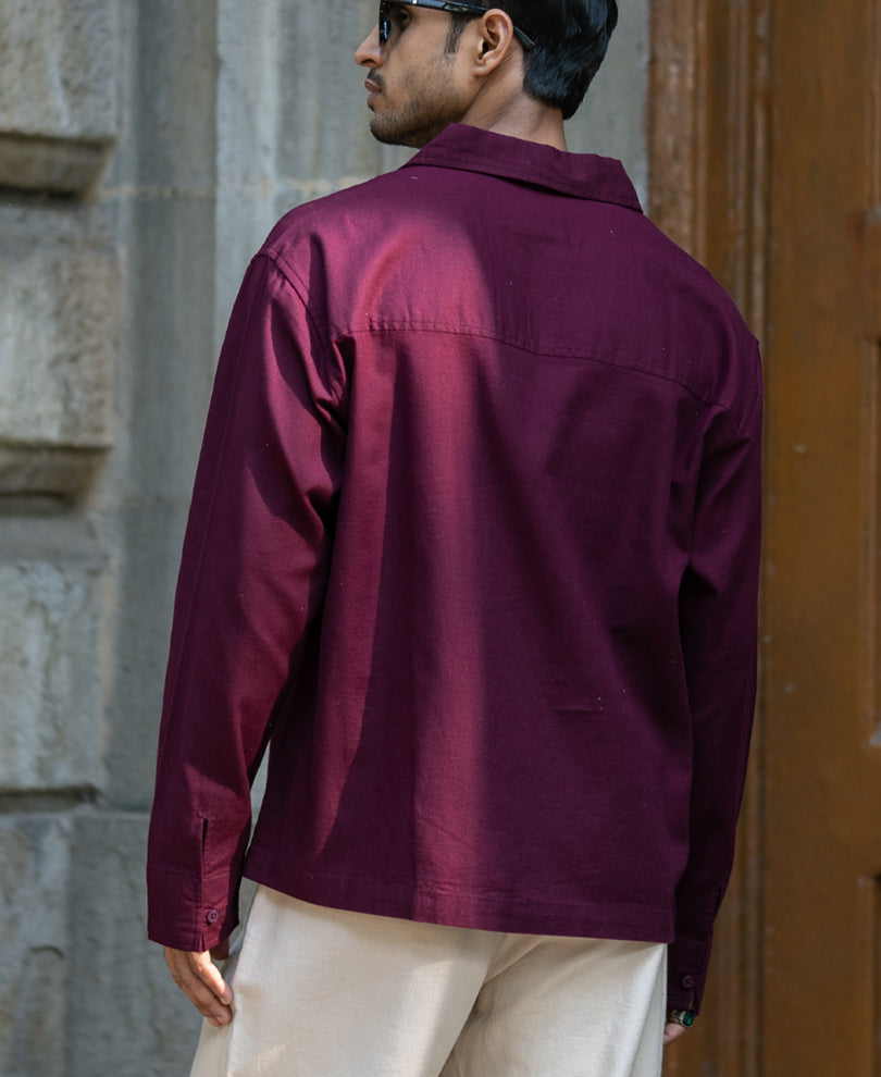 Wine Lightweight Structured Kurta Shirt 100% Cotton