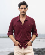 Wine Striped Knitted Shirt 100% Cotton